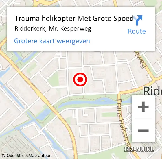 Locatie op kaart van de 112 melding: Trauma helikopter Met Grote Spoed Naar Ridderkerk, Mr. Kesperweg op 12 januari 2023 18:27