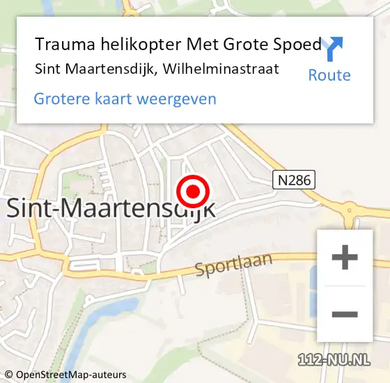 Locatie op kaart van de 112 melding: Trauma helikopter Met Grote Spoed Naar Sint Maartensdijk, Wilhelminastraat op 12 januari 2023 18:52