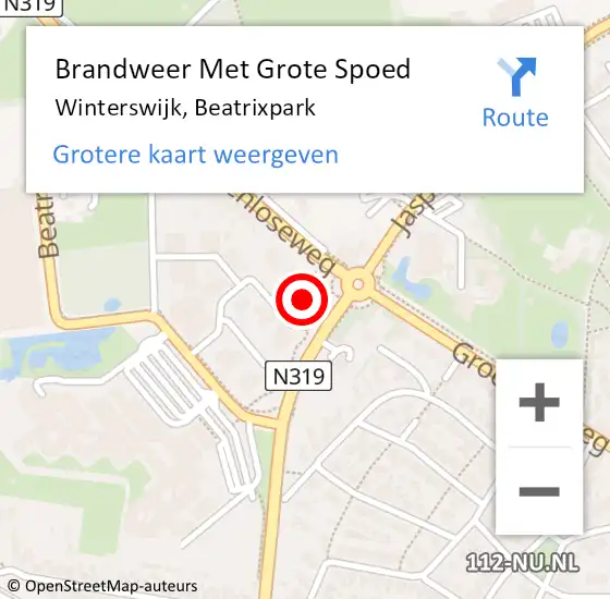 Locatie op kaart van de 112 melding: Brandweer Met Grote Spoed Naar Winterswijk, Beatrixpark op 12 januari 2023 18:58