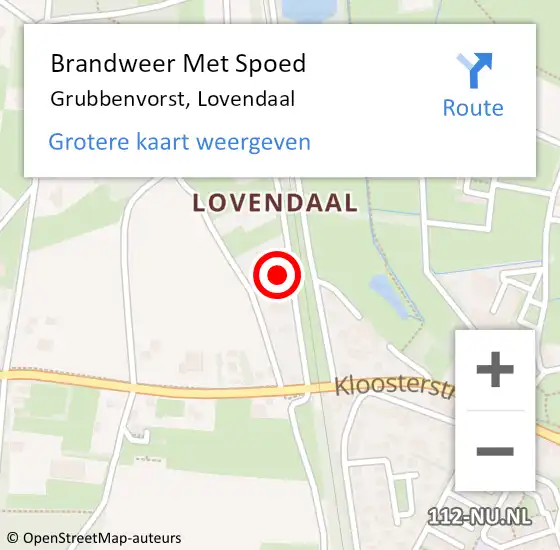 Locatie op kaart van de 112 melding: Brandweer Met Spoed Naar Grubbenvorst, Lovendaal op 12 januari 2023 19:38