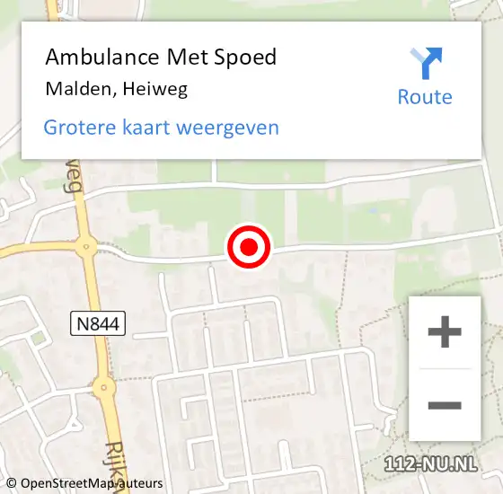 Locatie op kaart van de 112 melding: Ambulance Met Spoed Naar Malden, Heiweg op 12 januari 2023 20:13