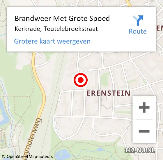 Locatie op kaart van de 112 melding: Brandweer Met Grote Spoed Naar Kerkrade, Teutelebroekstraat op 12 januari 2023 21:12