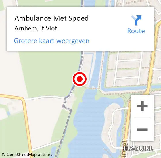 Locatie op kaart van de 112 melding: Ambulance Met Spoed Naar Arnhem, 't Vlot op 12 januari 2023 21:20