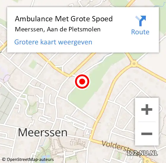 Locatie op kaart van de 112 melding: Ambulance Met Grote Spoed Naar Meerssen, Aan de Pletsmolen op 11 augustus 2014 23:25