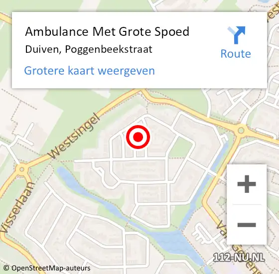 Locatie op kaart van de 112 melding: Ambulance Met Grote Spoed Naar Duiven, Poggenbeekstraat op 13 januari 2023 00:56