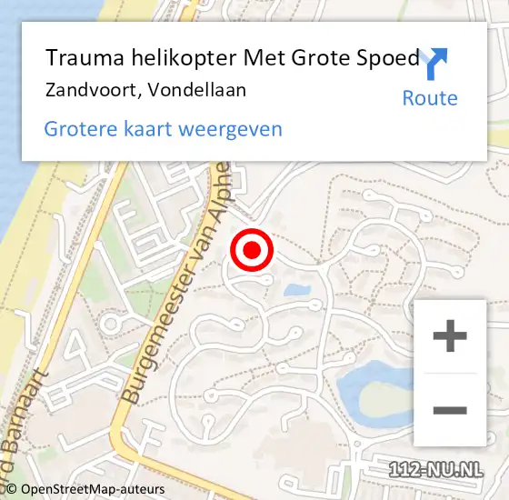 Locatie op kaart van de 112 melding: Trauma helikopter Met Grote Spoed Naar Zandvoort, Vondellaan op 13 januari 2023 04:22