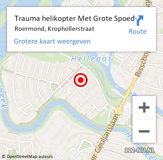 Locatie op kaart van de 112 melding: Trauma helikopter Met Grote Spoed Naar Roermond, Krophollerstraat op 13 januari 2023 04:35