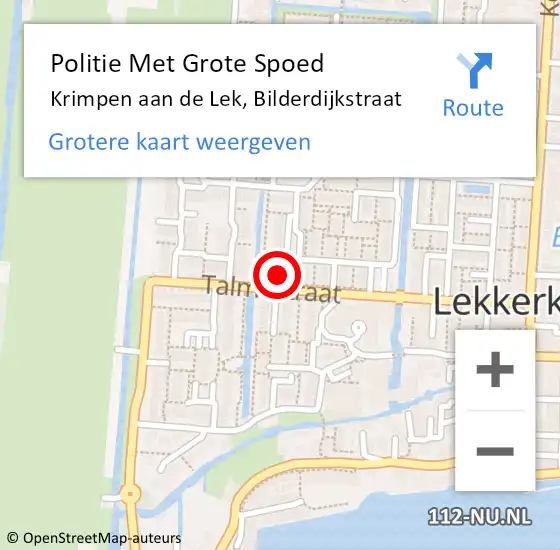 Locatie op kaart van de 112 melding: Politie Met Grote Spoed Naar Krimpen aan de Lek, Bilderdijkstraat op 13 januari 2023 05:11