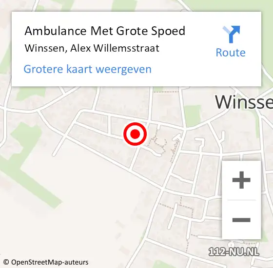 Locatie op kaart van de 112 melding: Ambulance Met Grote Spoed Naar Winssen, Alex Willemsstraat op 13 januari 2023 05:11