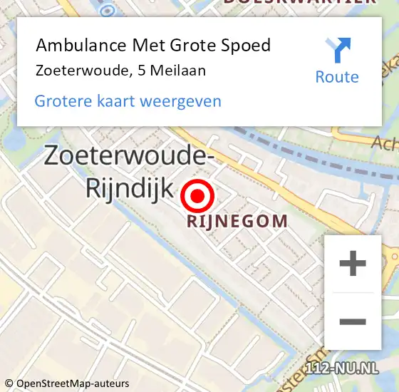 Locatie op kaart van de 112 melding: Ambulance Met Grote Spoed Naar Zoeterwoude, 5 Meilaan op 13 januari 2023 05:52