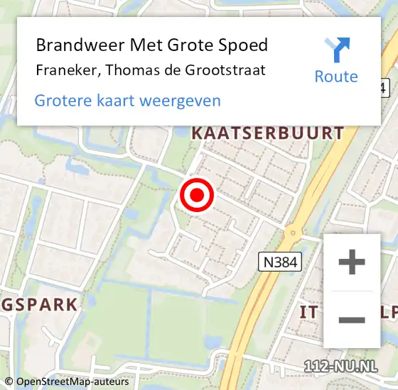 Locatie op kaart van de 112 melding: Brandweer Met Grote Spoed Naar Franeker, Thomas de Grootstraat op 13 januari 2023 06:22