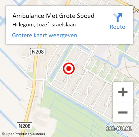 Locatie op kaart van de 112 melding: Ambulance Met Grote Spoed Naar Hillegom, Jozef Israëlslaan op 13 januari 2023 06:48