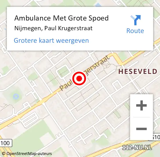 Locatie op kaart van de 112 melding: Ambulance Met Grote Spoed Naar Nijmegen, Paul Krugerstraat op 13 januari 2023 06:50