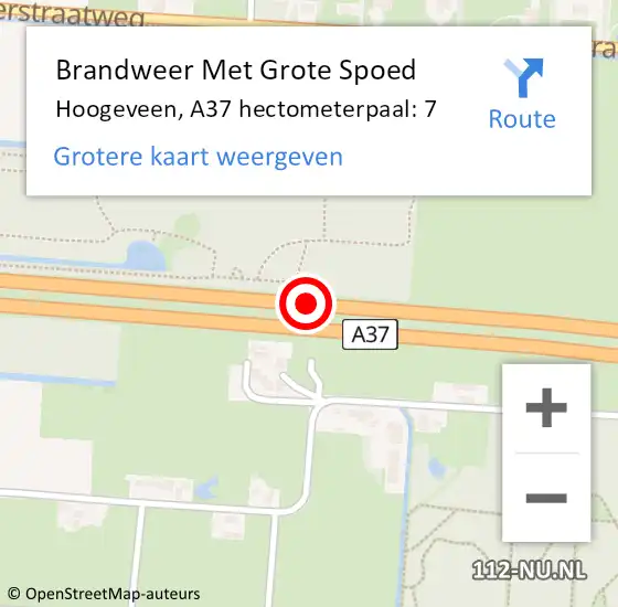 Locatie op kaart van de 112 melding: Brandweer Met Grote Spoed Naar Hoogeveen, A37 hectometerpaal: 7 op 13 januari 2023 07:11