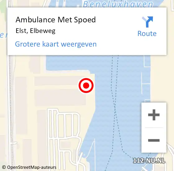 Locatie op kaart van de 112 melding: Ambulance Met Spoed Naar Elst, Elbeweg op 13 januari 2023 07:43