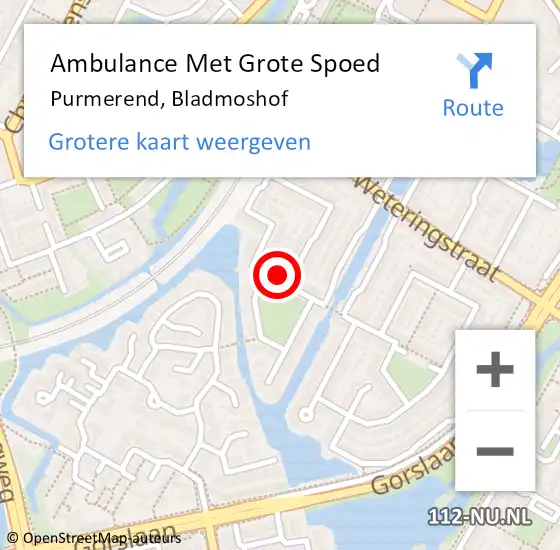 Locatie op kaart van de 112 melding: Ambulance Met Grote Spoed Naar Purmerend, Bladmoshof op 13 januari 2023 08:03