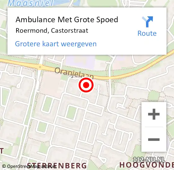 Locatie op kaart van de 112 melding: Ambulance Met Grote Spoed Naar Roermond, Castorstraat op 13 januari 2023 08:12