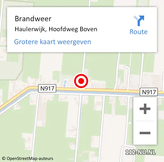 Locatie op kaart van de 112 melding: Brandweer Haulerwijk, Hoofdweg Boven op 11 oktober 2013 10:32