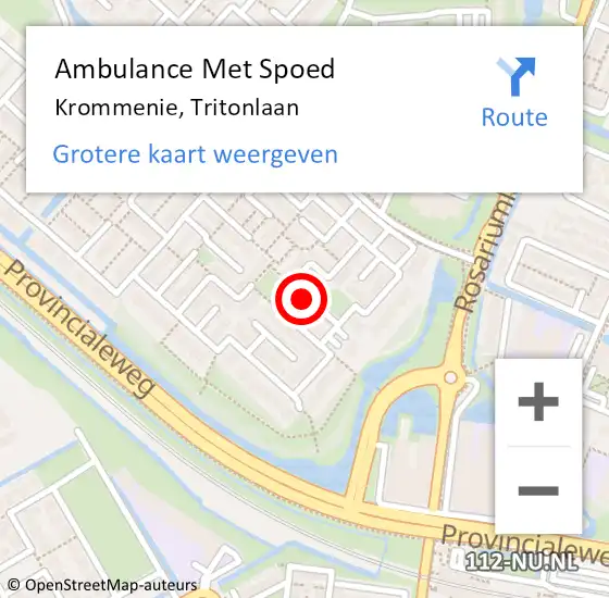 Locatie op kaart van de 112 melding: Ambulance Met Spoed Naar Krommenie, Tritonlaan op 13 januari 2023 09:38