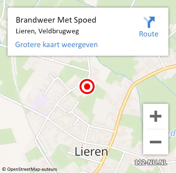 Locatie op kaart van de 112 melding: Brandweer Met Spoed Naar Lieren, Veldbrugweg op 13 januari 2023 09:47