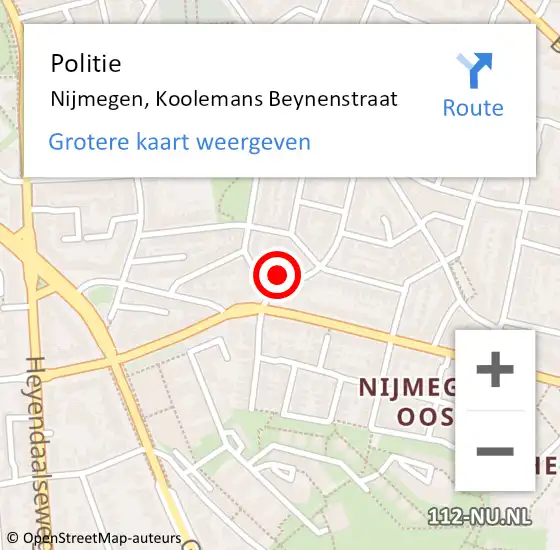 Locatie op kaart van de 112 melding: Politie Nijmegen, Koolemans Beynenstraat op 13 januari 2023 09:52