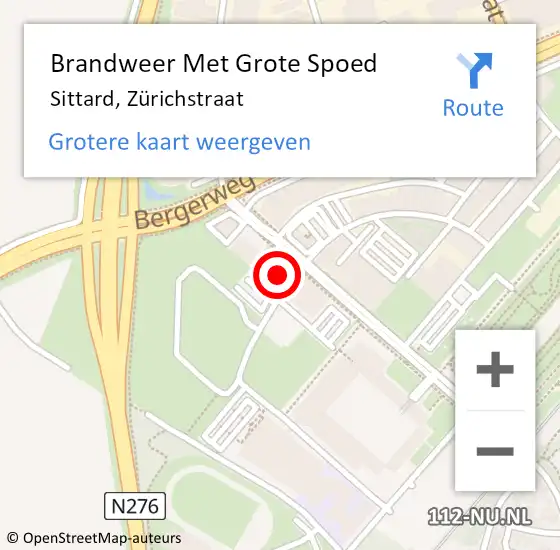 Locatie op kaart van de 112 melding: Brandweer Met Grote Spoed Naar Sittard, Zürichstraat op 13 januari 2023 10:07