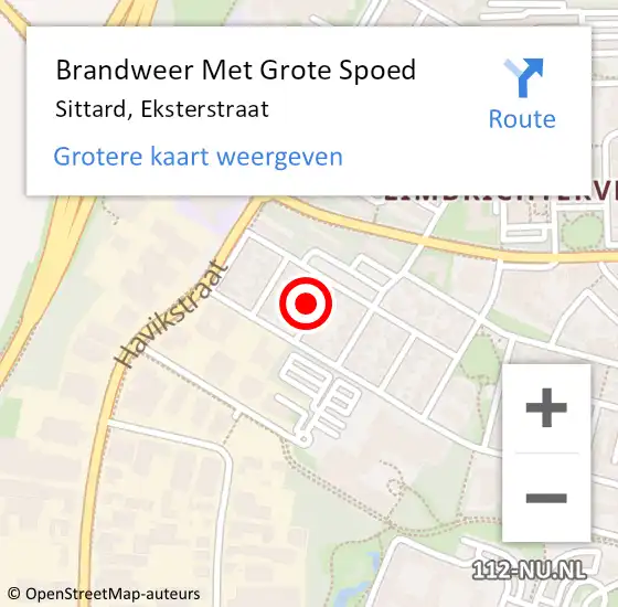 Locatie op kaart van de 112 melding: Brandweer Met Grote Spoed Naar Sittard, Eksterstraat op 13 januari 2023 10:14