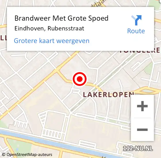 Locatie op kaart van de 112 melding: Brandweer Met Grote Spoed Naar Eindhoven, Rubensstraat op 13 januari 2023 10:59