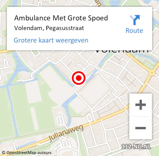 Locatie op kaart van de 112 melding: Ambulance Met Grote Spoed Naar Volendam, Pegasusstraat op 13 januari 2023 11:10