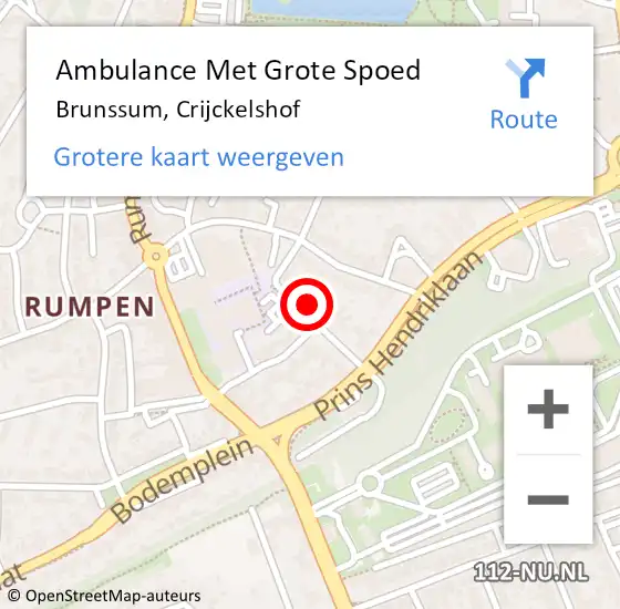 Locatie op kaart van de 112 melding: Ambulance Met Grote Spoed Naar Brunssum, Crijckelshof op 12 augustus 2014 01:07