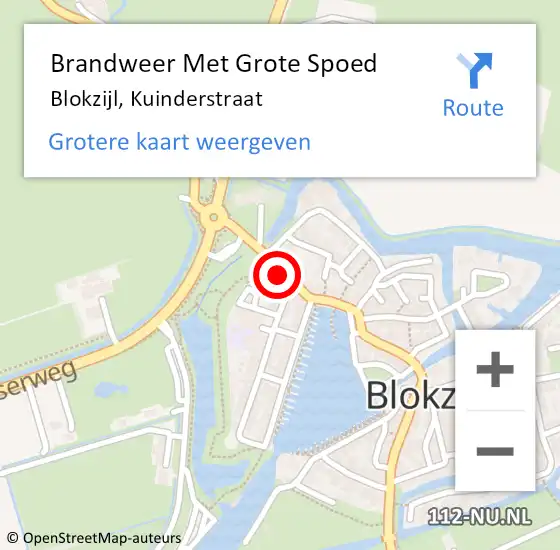 Locatie op kaart van de 112 melding: Brandweer Met Grote Spoed Naar Blokzijl, Kuinderstraat op 13 januari 2023 11:22