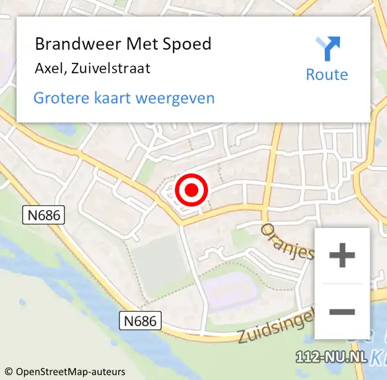 Locatie op kaart van de 112 melding: Brandweer Met Spoed Naar Axel, Zuivelstraat op 13 januari 2023 11:32