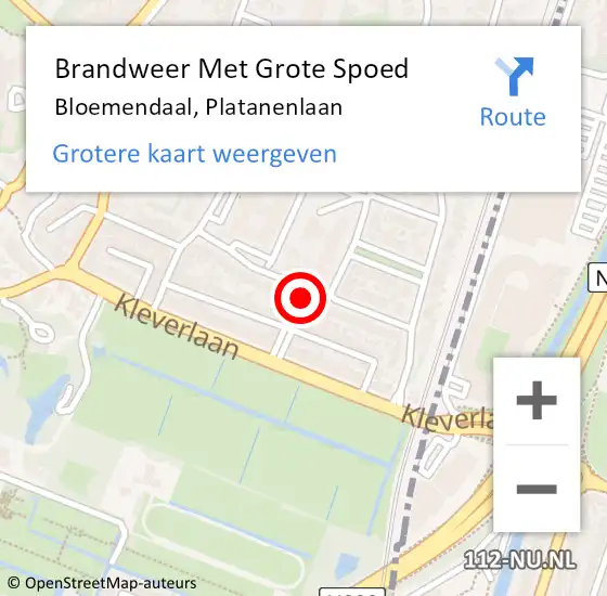 Locatie op kaart van de 112 melding: Brandweer Met Grote Spoed Naar Bloemendaal, Platanenlaan op 13 januari 2023 11:43