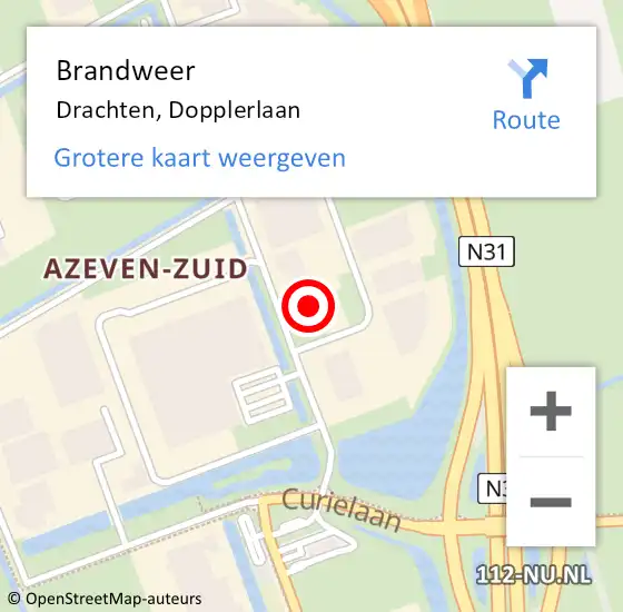 Locatie op kaart van de 112 melding: Brandweer Drachten, Dopplerlaan op 13 januari 2023 12:18