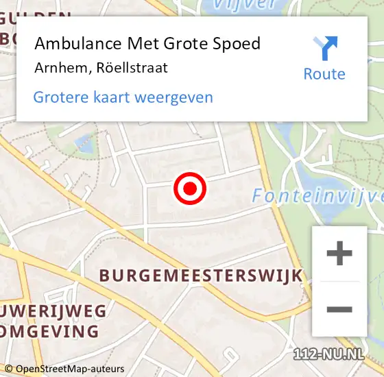 Locatie op kaart van de 112 melding: Ambulance Met Grote Spoed Naar Arnhem, Röellstraat op 13 januari 2023 12:21