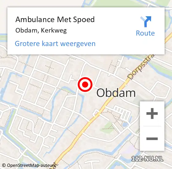 Locatie op kaart van de 112 melding: Ambulance Met Spoed Naar Obdam, Kerkweg op 13 januari 2023 12:21