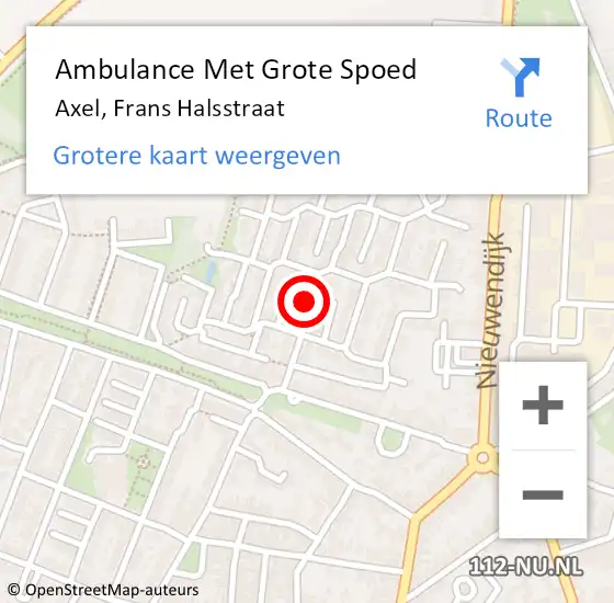 Locatie op kaart van de 112 melding: Ambulance Met Grote Spoed Naar Axel, Frans Halsstraat op 12 augustus 2014 02:01