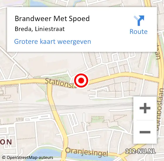 Locatie op kaart van de 112 melding: Brandweer Met Spoed Naar Breda, Liniestraat op 13 januari 2023 13:00