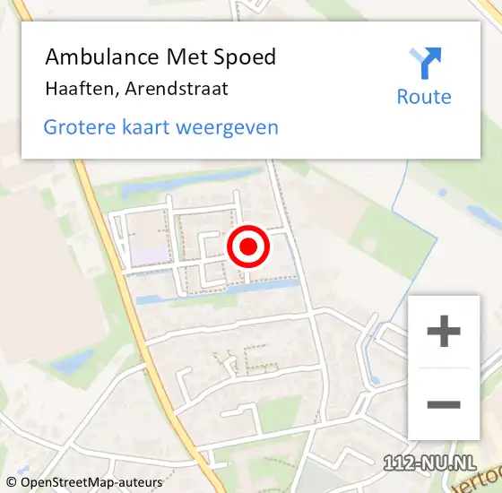 Locatie op kaart van de 112 melding: Ambulance Met Spoed Naar Haaften, Arendstraat op 13 januari 2023 13:14