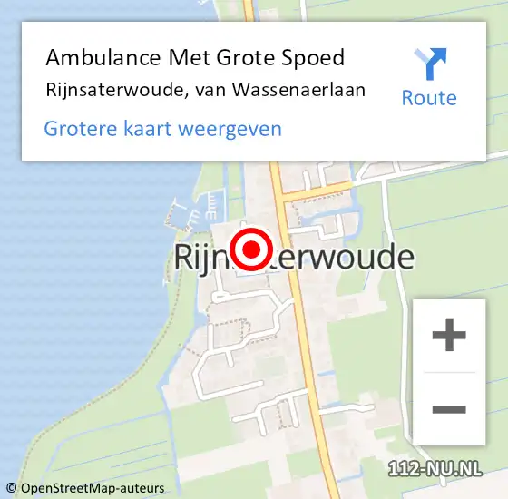 Locatie op kaart van de 112 melding: Ambulance Met Grote Spoed Naar Rijnsaterwoude, van Wassenaerlaan op 13 januari 2023 13:15