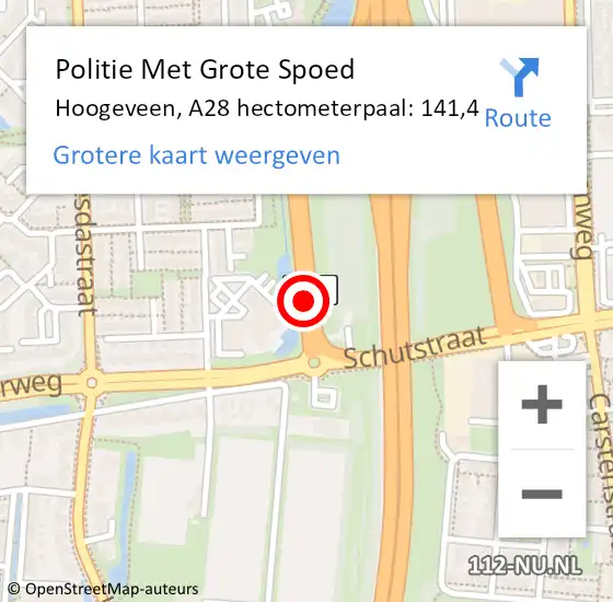 Locatie op kaart van de 112 melding: Politie Met Grote Spoed Naar Hoogeveen, A28 hectometerpaal: 141,4 op 13 januari 2023 13:18