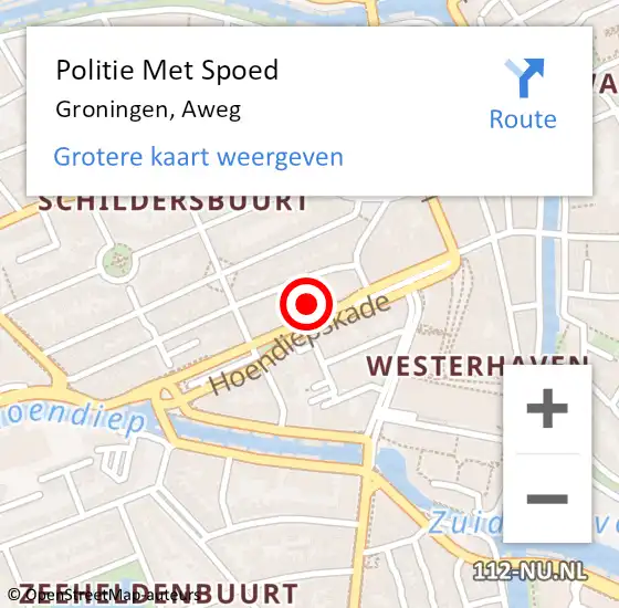 Locatie op kaart van de 112 melding: Politie Met Spoed Naar Groningen, Aweg op 13 januari 2023 13:27