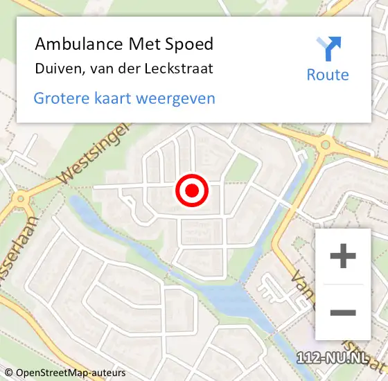 Locatie op kaart van de 112 melding: Ambulance Met Spoed Naar Duiven, van der Leckstraat op 13 januari 2023 13:33