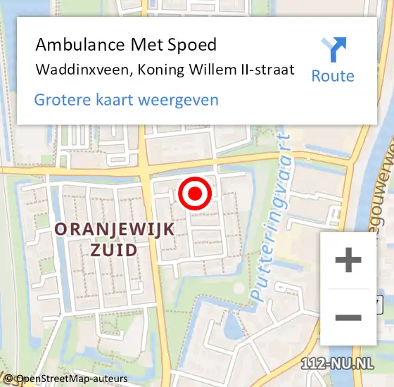 Locatie op kaart van de 112 melding: Ambulance Met Spoed Naar Waddinxveen, Koning Willem II-straat op 13 januari 2023 13:36