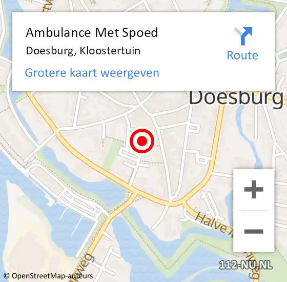 Locatie op kaart van de 112 melding: Ambulance Met Spoed Naar Doesburg, Kloostertuin op 13 januari 2023 13:44