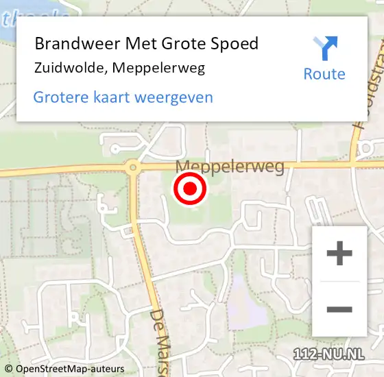 Locatie op kaart van de 112 melding: Brandweer Met Grote Spoed Naar Zuidwolde, Meppelerweg op 13 januari 2023 14:04