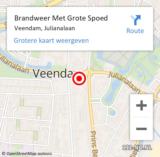 Locatie op kaart van de 112 melding: Brandweer Met Grote Spoed Naar Veendam, Julianalaan op 13 januari 2023 14:47