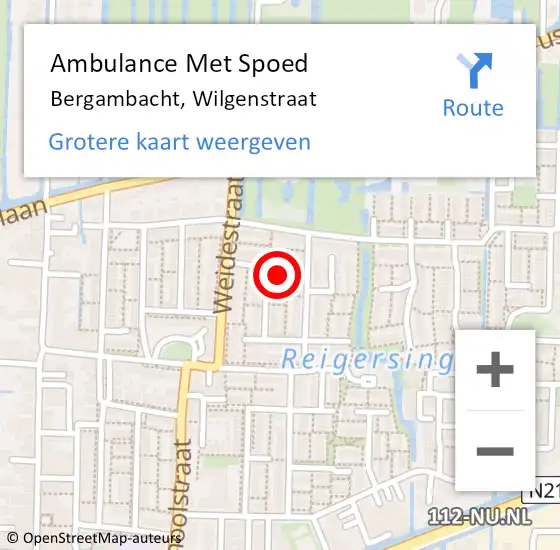 Locatie op kaart van de 112 melding: Ambulance Met Spoed Naar Bergambacht, Wilgenstraat op 13 januari 2023 14:58