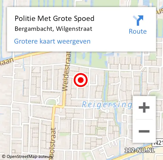 Locatie op kaart van de 112 melding: Politie Met Grote Spoed Naar Bergambacht, Wilgenstraat op 13 januari 2023 14:59
