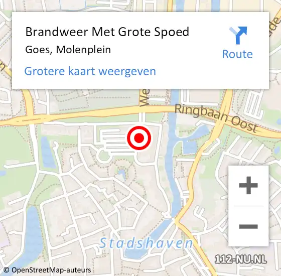 Locatie op kaart van de 112 melding: Brandweer Met Grote Spoed Naar Goes, Molenplein op 13 januari 2023 15:17